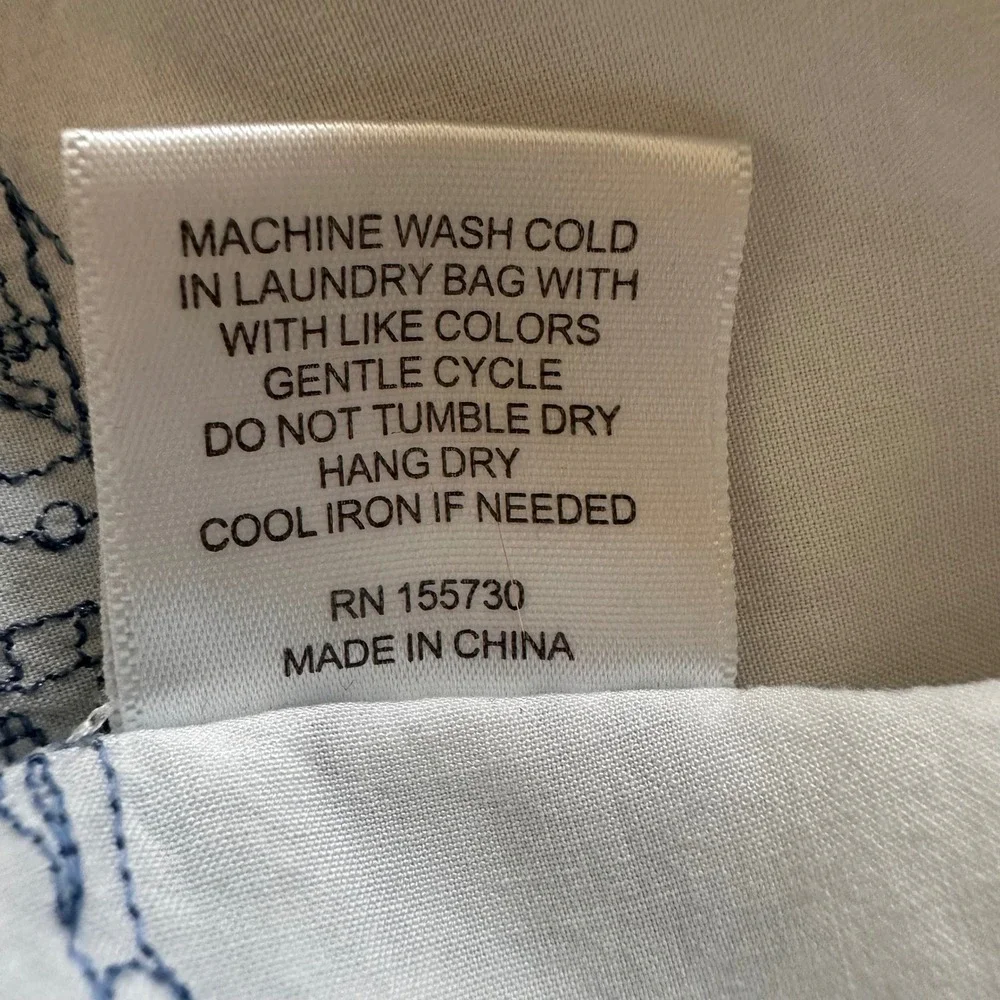 Anthropology Jane + Delancey Paris City Print Button Down Shirt White Blue Sz XL